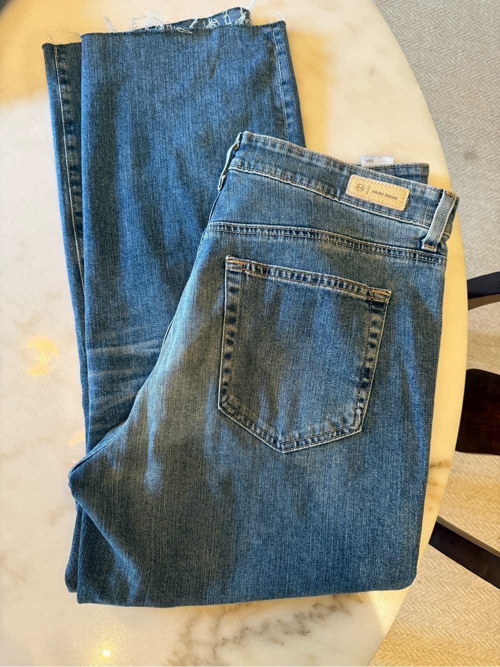 Ag Adriano Goldschmied Straight-Leg Blue Denim Jeans size 32 Alexxis Crop